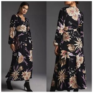 Anthropologie Hutch Wrap Long Sleeve Maxi Dress floral print romantic size MP